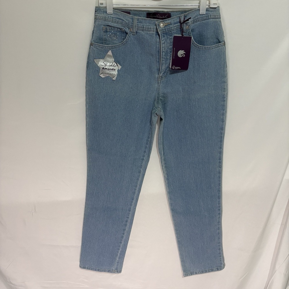 Gloria Vanderbilt Amanda Jeans Womens Size 8 Light Wash Sparkle Straight Leg